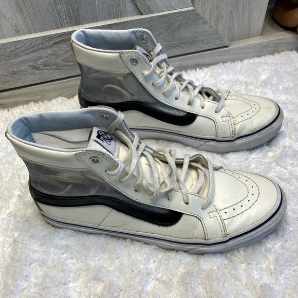 Vans Sk8 Hi Slim Cutout Mesh White Black Leather Shoes Mens 4.5 Womens 6 - Picture 11 of 15
